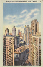 Linen PC * Chicago Illinois Downtown Scene on Michigan Avenue 1940s picture