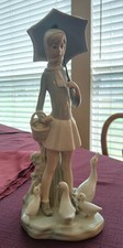 Lladro Girl with Umbrella Geese Retired 4510 Glossy  picture