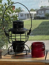 Vintage Adams & Westlake (Adlake) Kero Railroad Lantern with Red Fresnel Globe picture