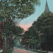 West Dunkirk 1940s Linen Postcard NY Fourth Street View 4th St Old Town Art VTG. picture