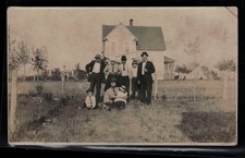 RPPC Group Men Boys Hats House Rural Scene Vintage Real Photo Postcard picture