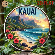 Circular Kauai Themed Tin Metal Signs Home Décor 8x8 Inch Retro Rustic Tropical  picture