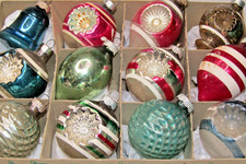 Lot VTG Glass Indent GOLF BALL BELL LANTERN DROP Christmas Ornaments Shiny Brite picture