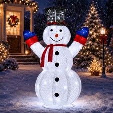 4FT White Prelit Snowman w/LED Lights Outdoor Pop-Up Bright Christmas Decoration picture