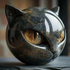 Black Cat Stone Figurine Resin Cat Head Marble Texture Healing Crystal Desk Deco picture