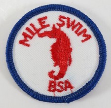 Vintage Mile Swim Seahorse Aquatic Small Twill Round Boy Scouts BSA Camp Patch picture
