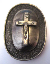 VINTAGE 1976 CROSS CRUCIFIX RELIGIOUS BELT BUCKLE U.S.A. MADE ~ I SELL BUCKLES picture