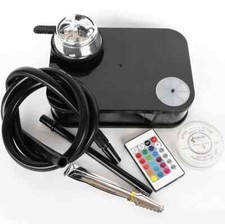 Portable Acrylic Hookah Set W/ LED Light Square Box Hookah Shisha W/ Bowl Black picture