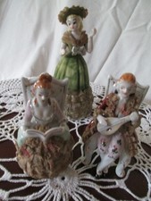 Vtg Colonial Victorian Porcelain Figurines, Man w/lute & Woman reading and Lady picture