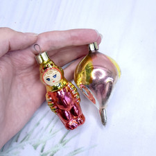Vintage Old Christmas Toys Spaceman New Year Soviet Glass Toy Set of 2 picture