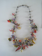 Mexican Folk Art Link Necklace Fruit Animals Woven Baskets Vintage 30