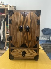 Vintage Japanese Wooden Small Tansu Cabinet Box Chest Drawers Double Doors picture