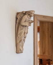 Pair 1869 Arthur Hayball Sheffield Hand‑Carved Wooden Angels Victorian picture