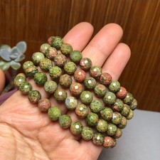 5Pcs Wholesal Natural Polish Unakite stone bracelets Crystal ball 8mm facet 3427 picture