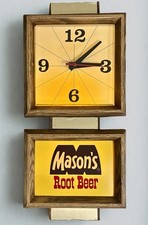 Vintage Mason’s Root Beer Lighted Advertising Clock Mirro Products Works 14x25 picture