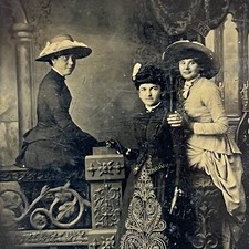 Antique Tintype Photograph Beautiful Fashionable Young Women Hats Teen Girls picture