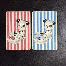 Kitsch Puppy Dog & Fish Bowl Single Swap Playing Card Companions -c. 1950s picture