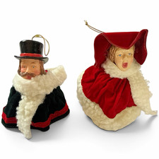 VTG  Victorian Christmas Caroler Ornaments Dickens Style Singing Velvet Flocked picture