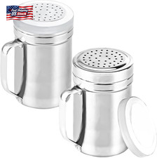 2Pcs Metal Salt Pepper Dredge Shakers, Stainless Steel Pepper Shaker Seasoning J picture