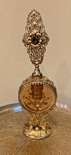 VINTAGE ORMOLU PERFUME BOTTLE- Beveled Amber Glass Reservoir- Gold Gilt picture