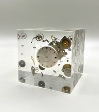 Vintage Buler De Luxe 17 Jewel Swiss Watch Movement Lucite Paperweight MCM picture