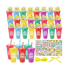 Honeydak 48 Sets Summer Tumbler Bulk 24 oz Plastic Tumbler Cup with Lids Stra... picture