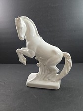 Vtg 1975 Hand Crafted White Glazed Ceramic Rearing Horse Figurine Signed 12