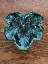Green Art Pottery Leaf Trinket Dish Drip Glaze Studio Ceramic Catchall Decor picture