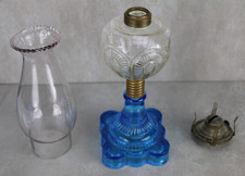 BEAUTIFUL EAPG Kerosene Oil Lamp Early American Antique Blue PAT. 1860s Glass picture