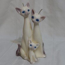 Vintage Siamese Cat Kitten Trio Candle 9.25” Tall 5.5” Wide 4” Deep Blue Eyes picture