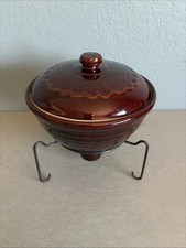 VTG Marcrest Daisy Dot Dutch Oven Covered Casserole w/ Metal Warming Stand 8.5