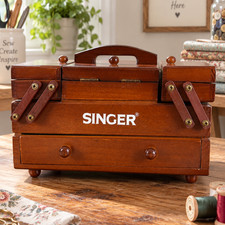 Singer Sewing Box Vintage Accordion Fold Out Wooden Sewing Carry Caddy Organizer picture