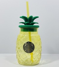 New Starbucks 2021 China Summer Pineapple 20oz Glass Straw Cup With Topper picture