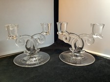 Pair Of Two Candleholders by Heisey Glass Lariat Holders Excellent Condition picture