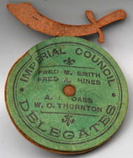 Antique 1901 Masons Masonic Shriners Imperial Council Delegate Leather Badge picture