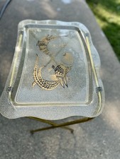 Vintage MCM Quaker Industries Lucite TV Trays Set 4 Gold Fleck Pheasants picture