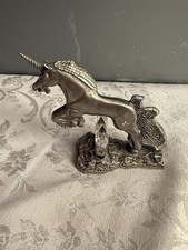 1990 Masterworks Fine Pewter UNICORN Leaping Dual Crystal Pillars picture