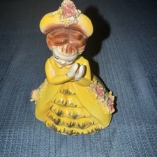 VTG Arnart Japan Woman In Yellow Dress Gold Trim Spaghetti Flowers Figurine picture