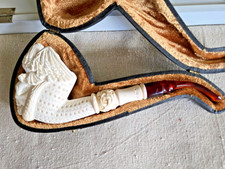 VTG BLOCK MEERSCHAUM PIPE UNSMOKED VTG NEVER SMOKED MEERSCHAUM PIPE &CASE # 5 picture
