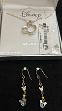 Disney Mickey Mouse Bowtiful Silver Plated Necklace Pendant & Dangle Earrings N8 picture