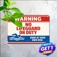 No Lifeguard On Duty Swim At Your Own Risk Large Pool Safety Metal Sign picture