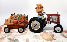 Scarecrow Driving Tractor w/Trailer Pumpkins & Hay Fall/Harvest/ Whimsy/Figurine picture