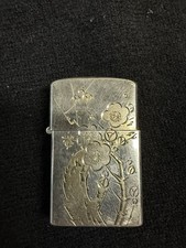 Vintage Sterling Silver Lighter Case 15g With Cherry Blossoms & Unknown Lighter* picture