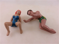 Rare 1950s Coney Island Chalk Ware Souvenir Male Female Beach Lovers Figures picture