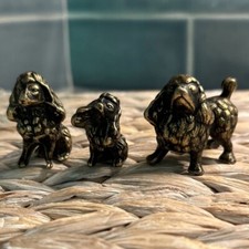 Rare Vintage Austrian Cast Bronze Poodle Spaniel Figurine Family of 3 picture