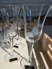 Toscany Butterfly & Flowers Vintage Rare Set Handcut Etched Wine Glasses 6 Gty picture