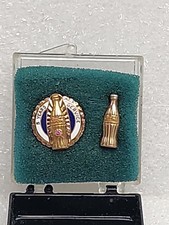 Vintage Coca-Cola Coke 5 Year Service Employee Award Pin Set 10K Gold / Ruby  picture