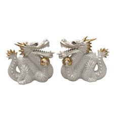 Pair Of Vintage Yoshimi K Foo Dragons Porcelain Figurines TKN Japan Signed picture