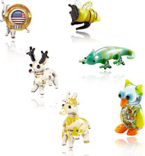 6Pcs Hand Blown Glass Figurines Includes Christmas Reindeer,Birds,Giraffes,Bees, picture