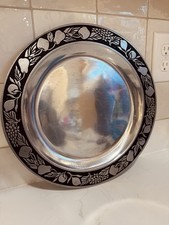 1970s Vintage Pewterex Serving Platter Plate with Fruit and Leaf Border  picture